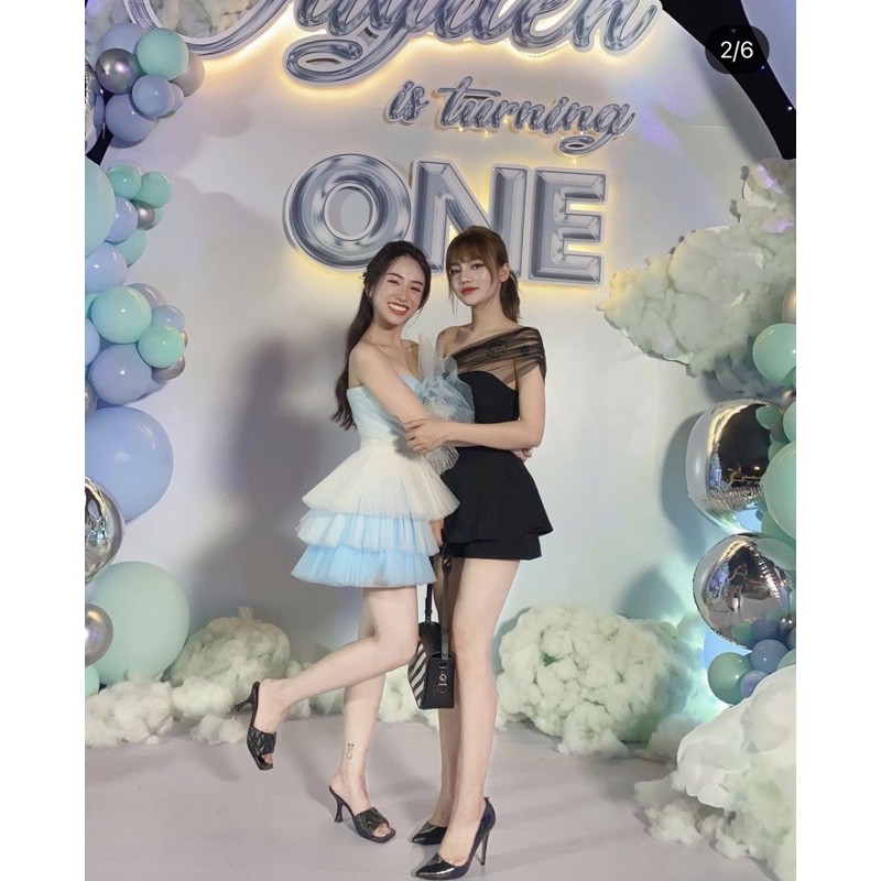 Áo Xoè Chít eo lưới chéo vai - LILY TOP