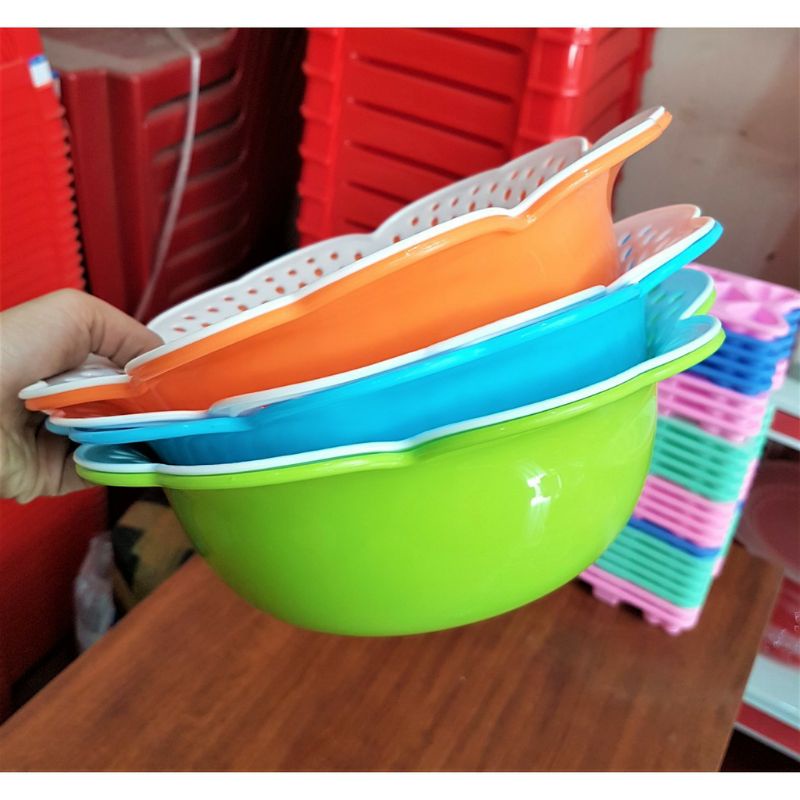 Rổ 2 lớp, rổ kèm chậu rổ hoa mai nhựa Việt nhật