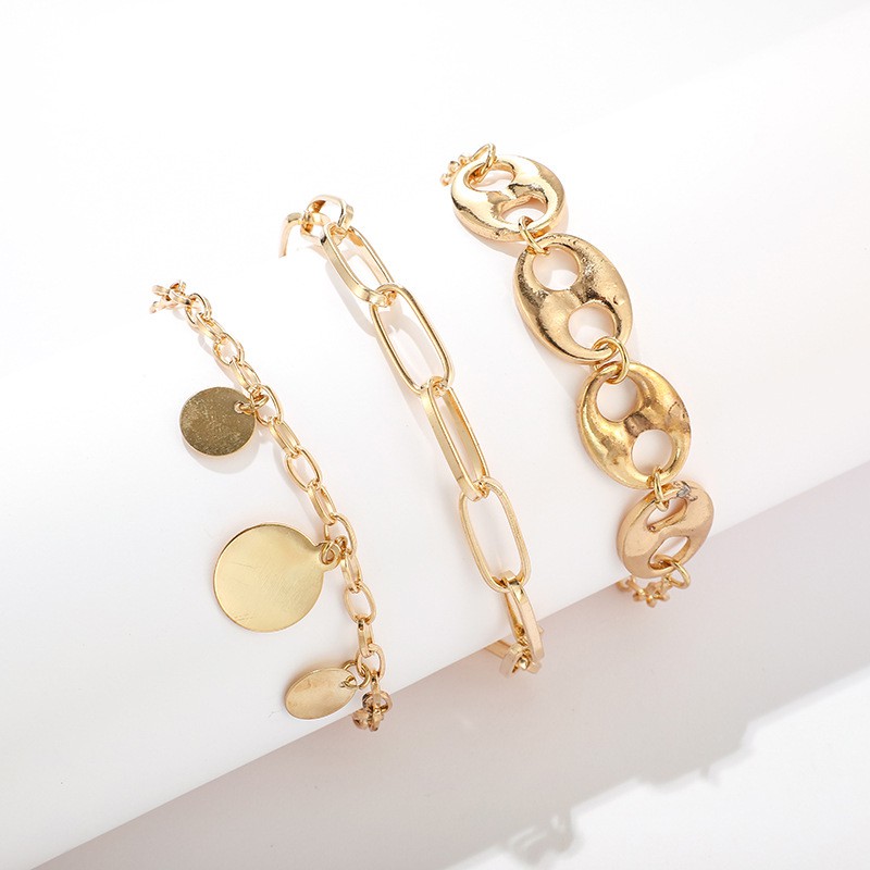 Bộ 3 Vòng Tay Hợp Kim Mạ Vàng/Bạc Kiểu Dáng Hình Học Xinh Xắn Cho Nữ