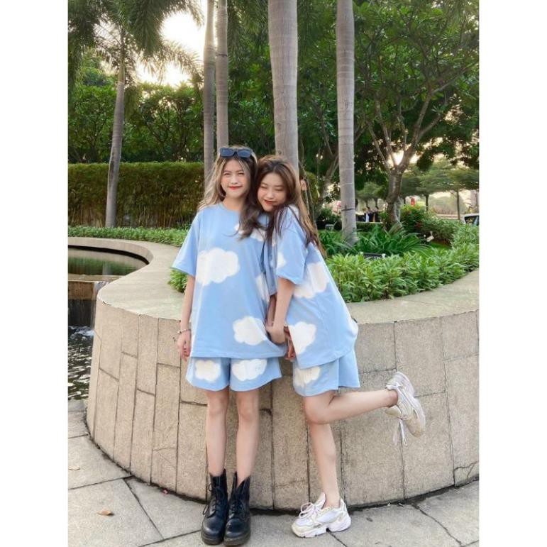 Bộ ngắn tay quần đùi mặc nhà in hình đám mây, chất thun cotton co giãn 4 chiều