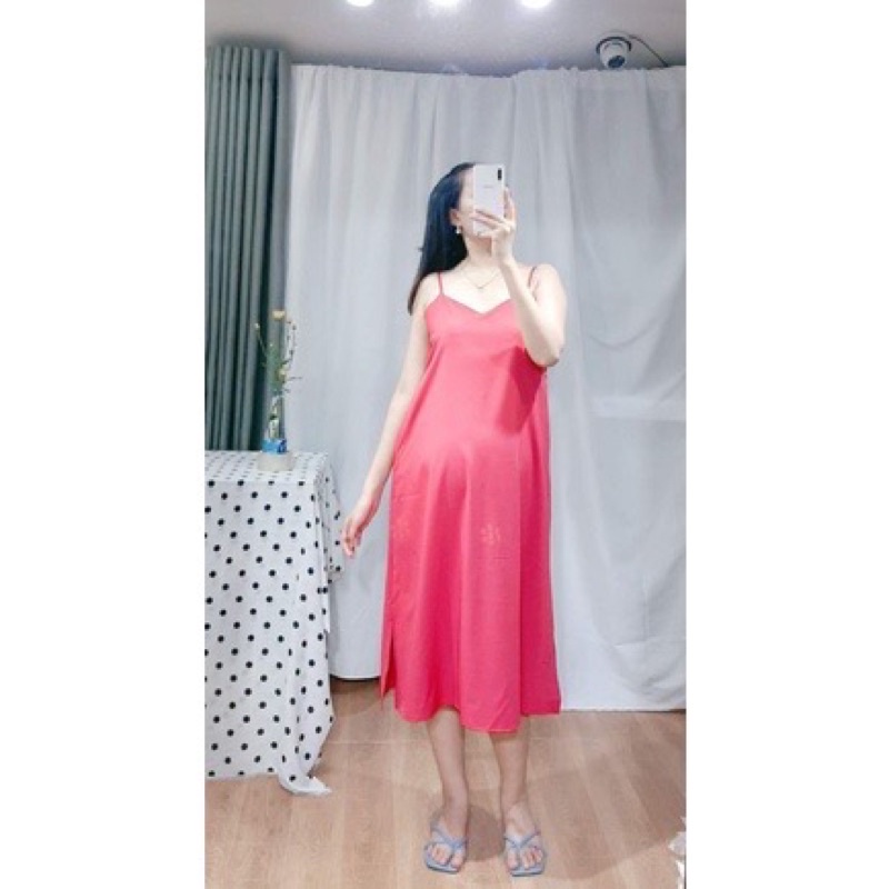 Váy bầu hai dây đũi lụa siêu mát hàng có size dây rút tiện lợi cho mẹ