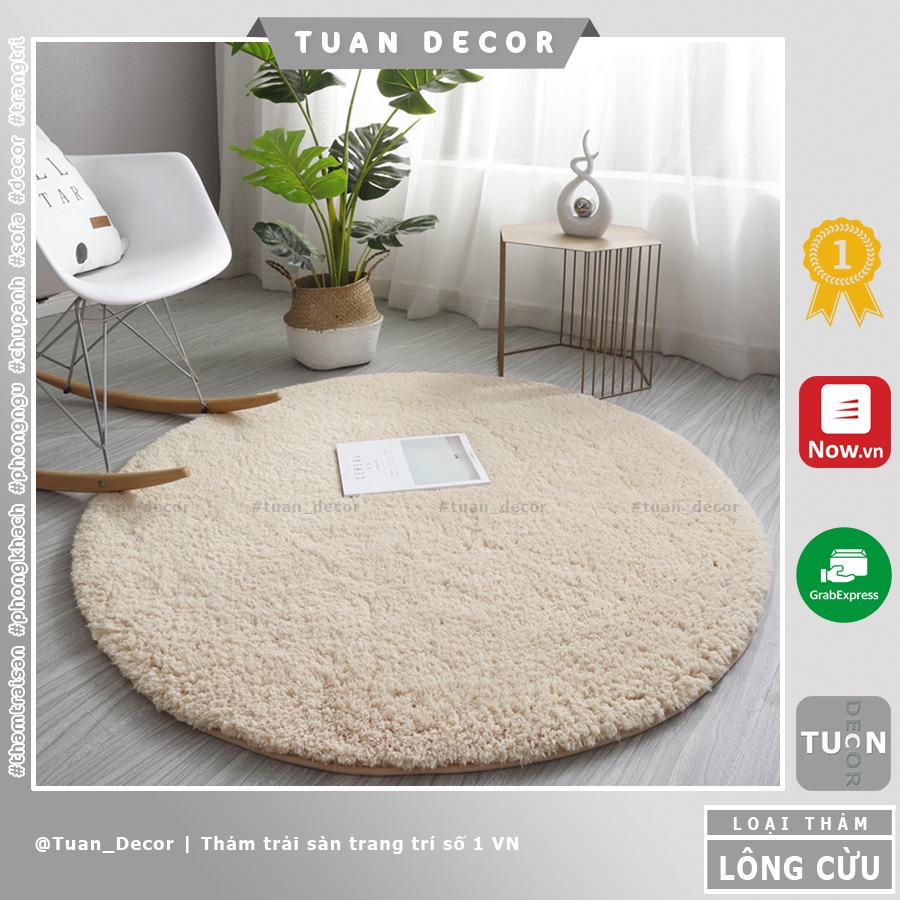 Thảm lông tròn trải sàn màu Be nhỏ 80cm | 1m | Lông xoăn đẹp giá rẻ