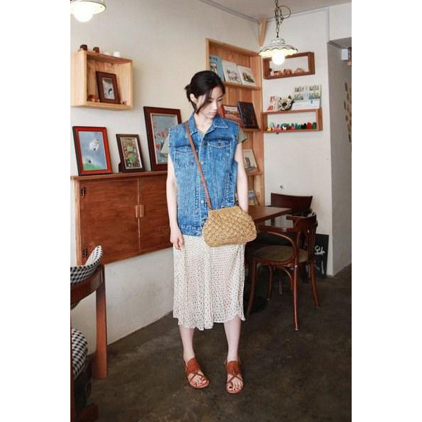 [NowShip - Giao Ngay] Túi Cói Boho Vintage Đeo Vai, Đeo Chéo Hình Tròn Dây Da Màu Nâu Be Trơn