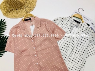 Sơ Mi Chấm Bi Cổ Vest Chất Voan Lụa Siêu Nhẹ