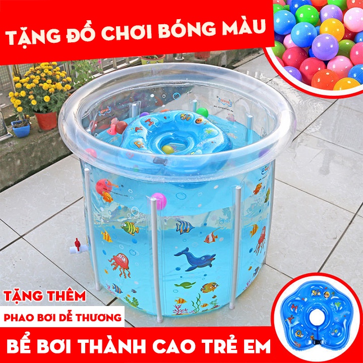 [Tặng Bóng + Phao ] Bể Bơi Thành Cao Cho Bé - Size Lớn 80x80 cm - Khung chống chắc chắn - Giúp bé phát triển - Hồ bơi