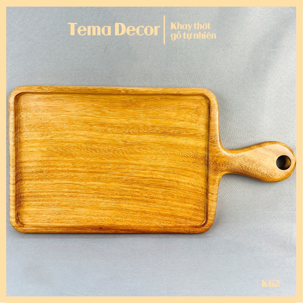 Khay gỗ decor TEMA - Khay gỗ đựng đồ ăn gỗ đỏ hình chữ nhật có tay cầm tiện dụng K62