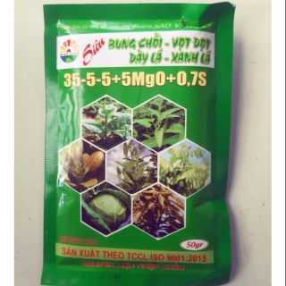 Siêu bung chồi vọt đọt dày lá xanh lá 35-5-5-5mgo-0,7s phân bón lá gói 50gr