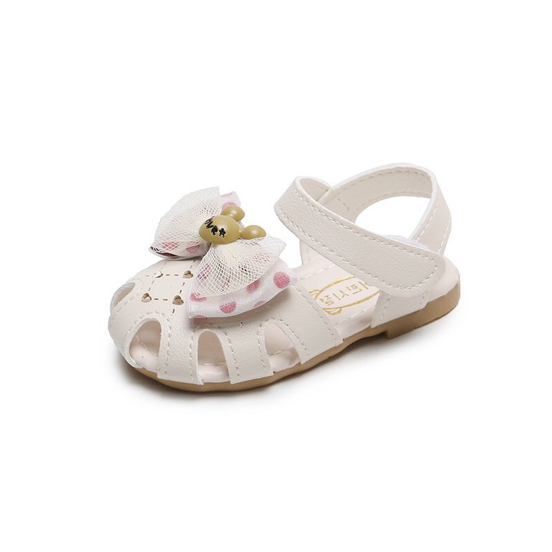 Dép rọ tập đi - sandal tập đi nơ gấu xinh xắn đế mềm cho bé gái sẵn hàng, siêu nhẹ mã 168 ( video&amp;ảnh thât)