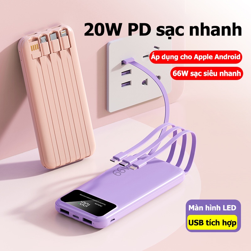 Sạc Dự Phòng 20000mah Sạc Nhanh 66W Có Màn Hình LED Hiển Thị Điện Áp Chính Hãng 20W PD Pin Sạc Dự Phòng for Xiaomi Samsung