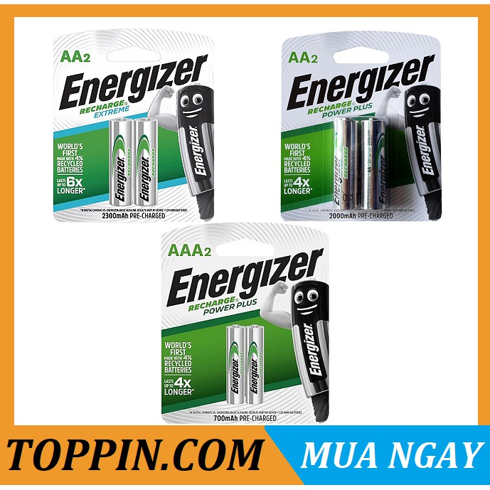 [TOPPIN] PIN SẠC AA, AAA ENERGIZER 2300mah, 2000mah, 700mah (CHÍNH HÃNG).