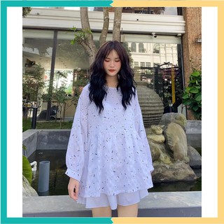 Áo Baby Doll Hoa Nhí Màu Trắng Dài Tay Cực Đẹp