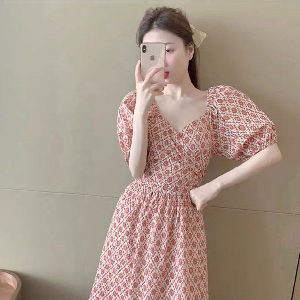 Váy voan đũi hở lưng / Đầm voan hoa dáng xòe nơ thắt sau lưng dáng dài qua gối