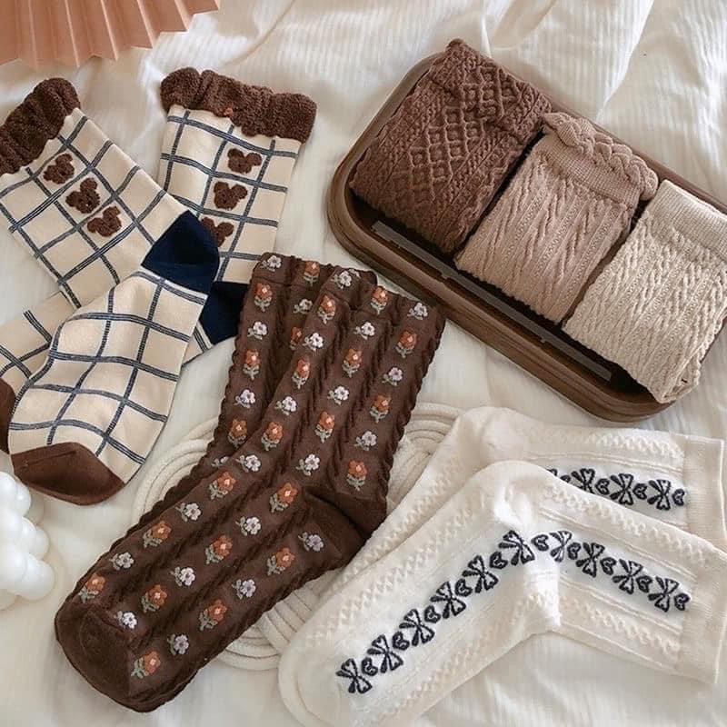 Combo 8 Đôi Tất Vớ Hàn Quốc Phong Cách Vintage