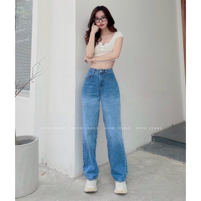 Quần Jeans Nữ, Quần Bò Nữ Aiori Ống Rộng Cạp Cao Loang Màu Bò Suông Phong Cách Thời Trang Hàn Quốc_Mã 3359