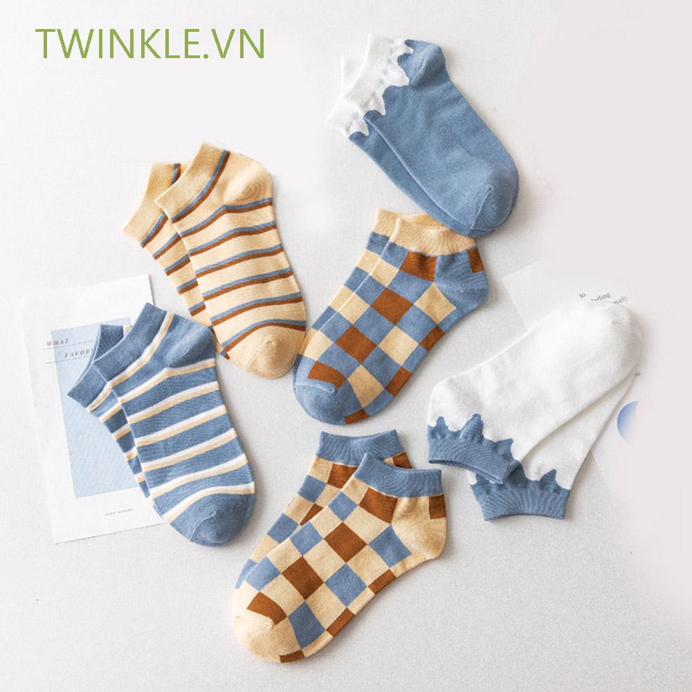 Tất cotton họa tiết sọc phối màu cổ điển cho nữ