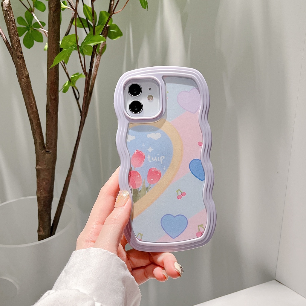 Ốp Điện Thoại Silicone Tpu Mềm Chống Sốc In Hình Hoa Tulip 2 Trong 1 Cho iPhone 14 13 12 11 Pro Max XS XR 8 7 Plus