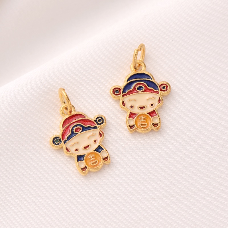 Đèn Lồng Bằng Đồng Cát Mạ Điện Màu Sắc Mạnh Mẽ Hình Thần Tài Dùng Làm Mặt Dây Chuyền/Vòng Tay/Dây Chuyền Thủ Công diy