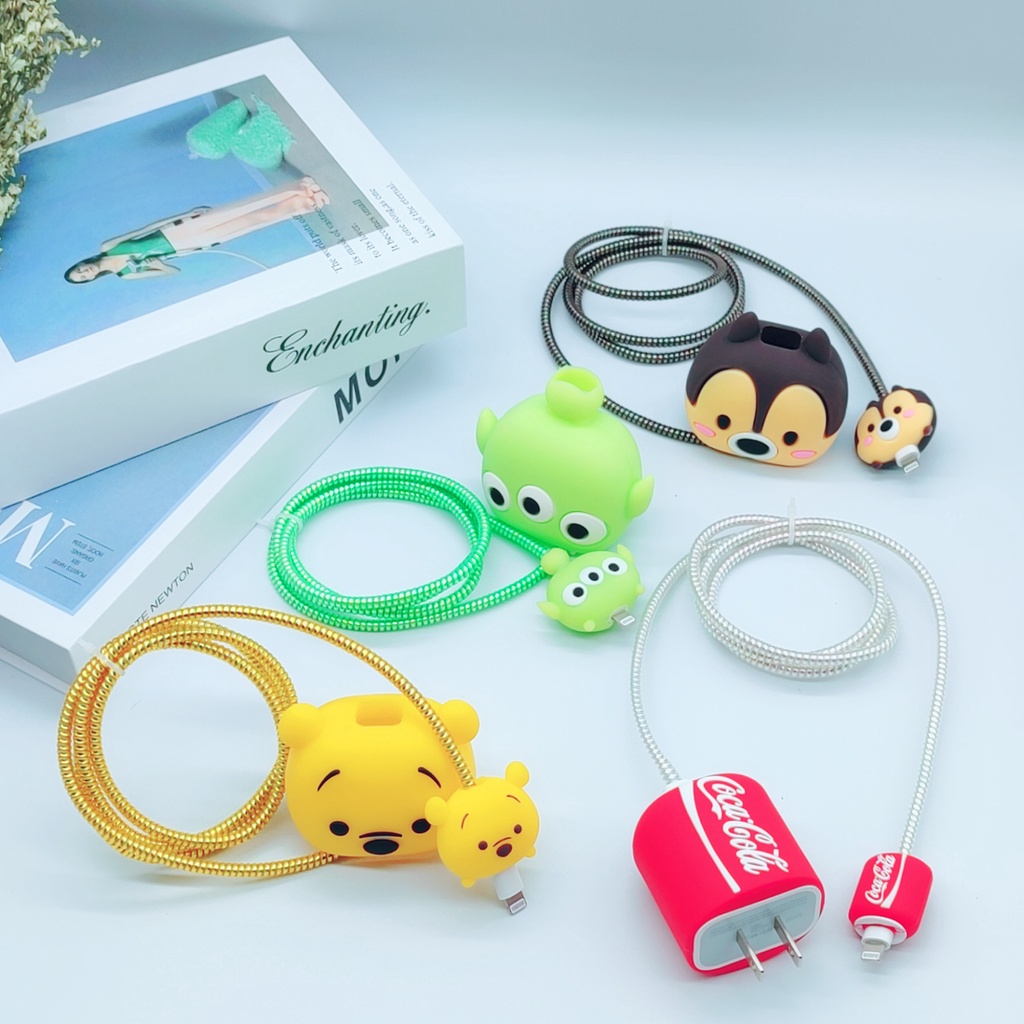 Cartoon silicone sleeve compatible for apple iphone charger cartoon silicone protective shell headphone cable data cable protective sleeve
