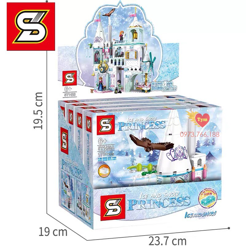 Xếp hình Lego Friends Lâu đài Tuyết Mẫu SY1428 Lego xếp hình cho bé gái Elsa băng giá công chúa lọ lem Frozen - Bộ 4 hộp