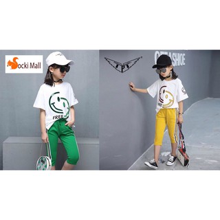 Đồ bộ quần áo thun bé gái áo form rộng, kết hợp quần lửng - Quần áo trẻ em (Màu Xanh két).