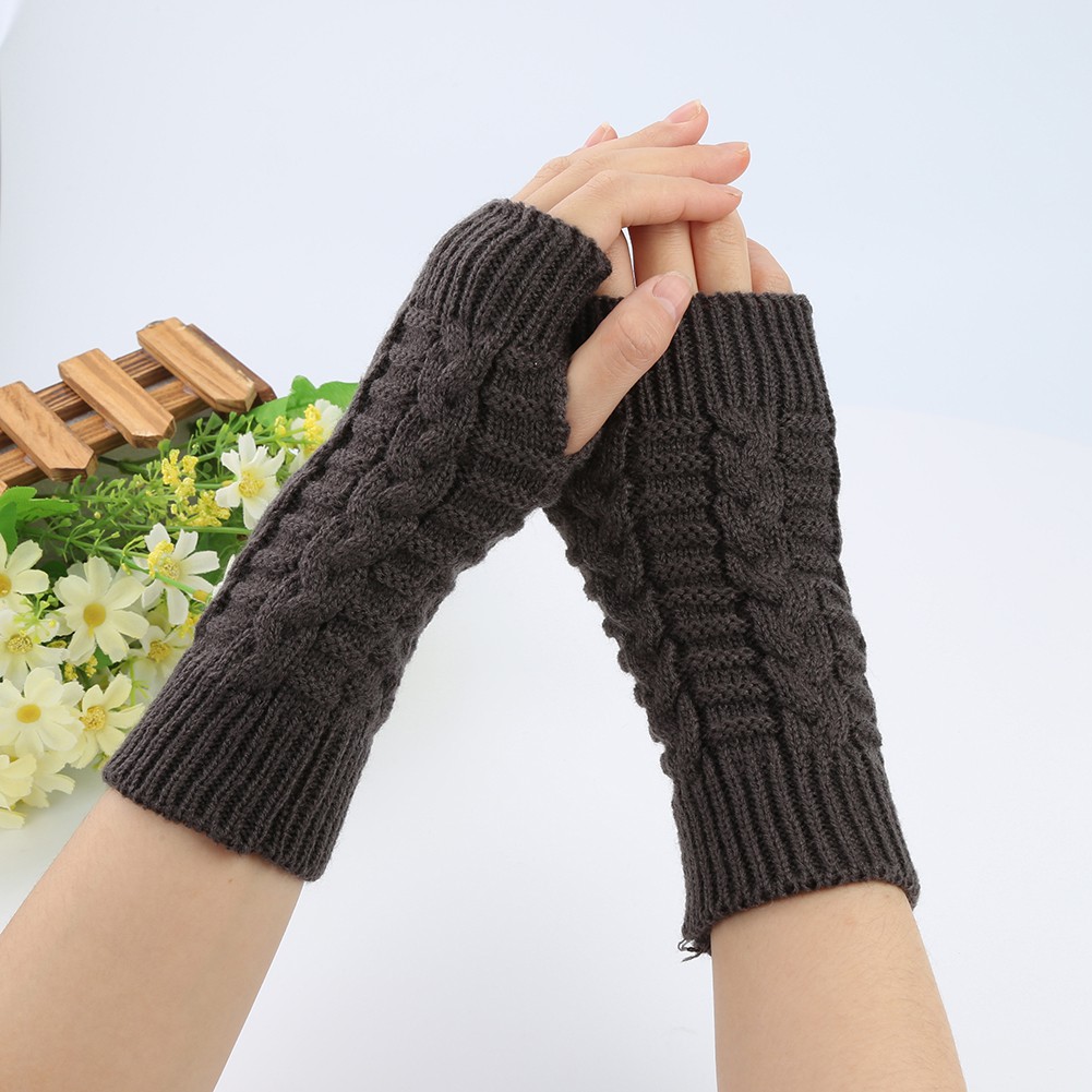 Găng Tay Len Dài Hở Ngón Mềm Mại Giữ Ấm Mùa Đông Cho Nữ