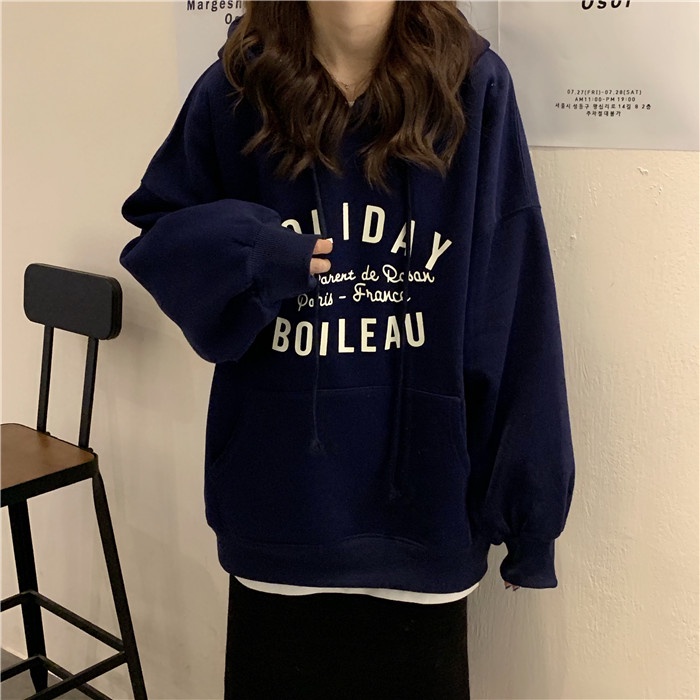 Áo hoodie nữ form rộng dây kéo HOLIDAY 2021, áo hoodie form rộng nữ màu xám, đen thời trang quảng châu chất đẹp | BigBuy360 - bigbuy360.vn