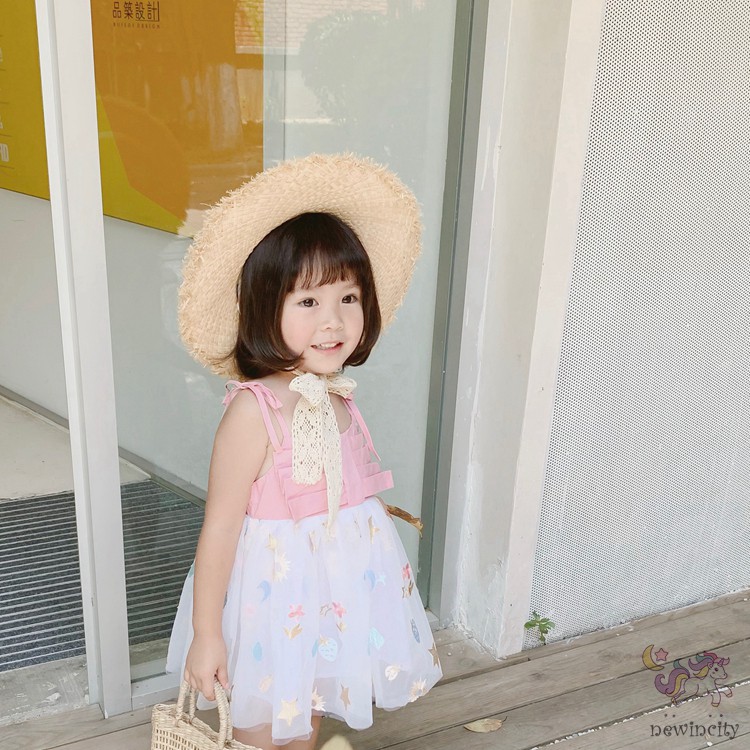 Đầm xòe hai dây in họa tiết đáng yêu cho bé gái