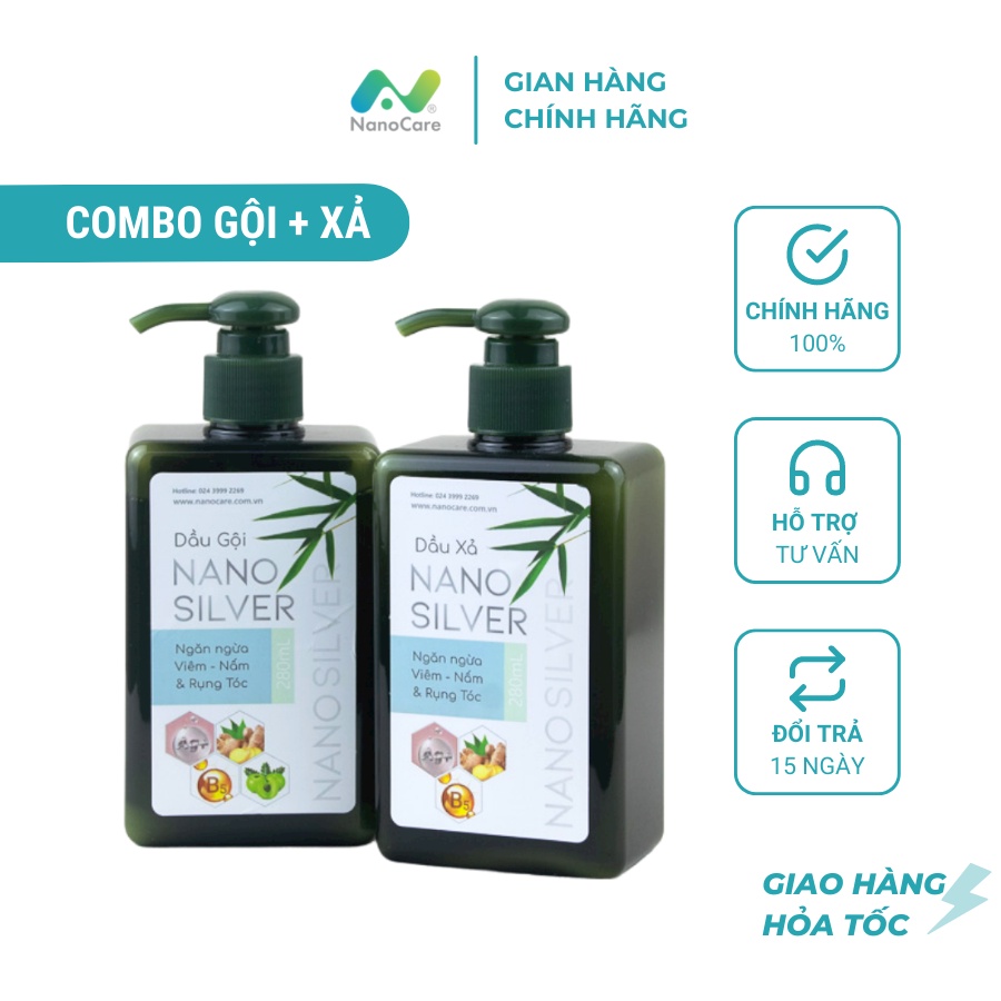 Bộ GỘI - XẢ Nano Silver (NEW) sạch gàu, hết nấm ngứa, ngăn rụng tóc, cho mái tóc & da đầu khỏe đẹp từ bên trong