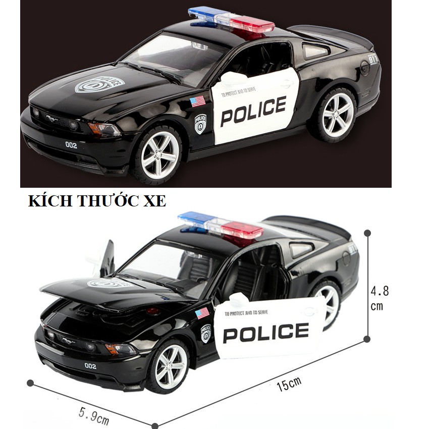 Mô hình xe tô cảnh sát đồ chơi trẻ em bằng sắt Ford Mustang GT có đèn và âm thanh tỉ lệ 1:32