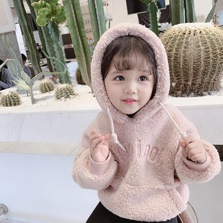 Áo Hoodie Lông Cừu Tay Dài Thời Trang Cho Bé Gái Áo Len Trẻ Em Mùa Thu Và Mùa đông Triều Cộng Với Nhung Dày ấm áp Quần áo Mùa đông Cô Gái Phong Cách Nước Ngoài Thời Trang Trẻ Em Phù Hợp Với áo Blouse