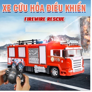 Đồ chơi mô hình xe ô tô cứu hỏa điều khiển từ xa sóng 2.4G pin sạc 3.7v 500mah xe đồ chơi trẻ em phun được nước thật
