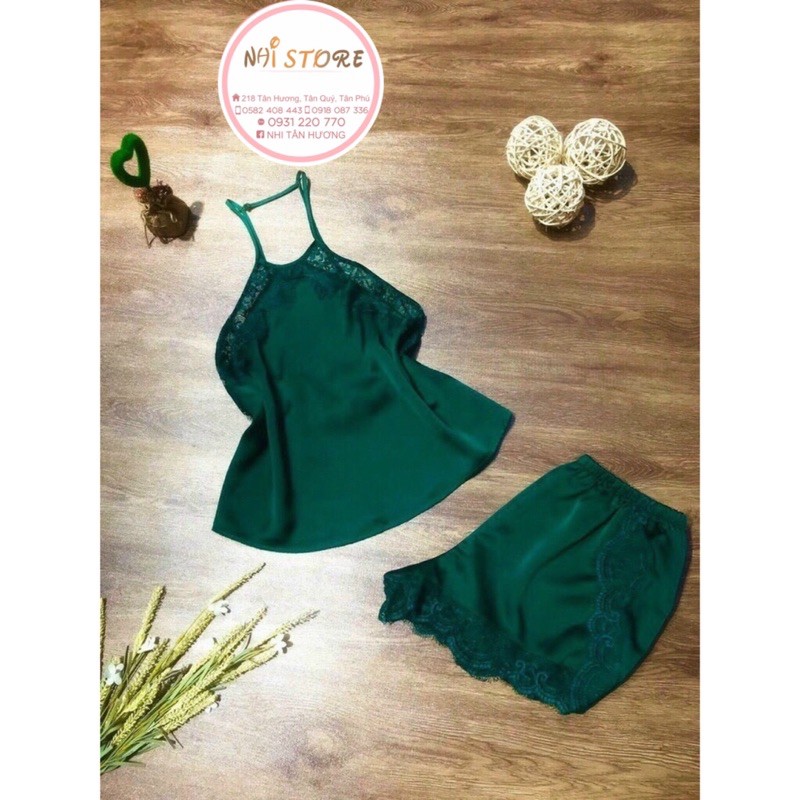 [FREESHIP 50K] Bộ Ngủ Ren NHISTORE Áo Cổ Yếm Quần Đùi Bèo Sexy Freesize Dưới 60kg | BigBuy360 - bigbuy360.vn