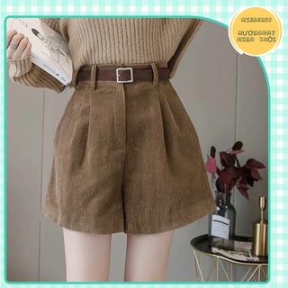 Quần short nhung tăm cạp cao kèm thắt lưng - Misa Shop