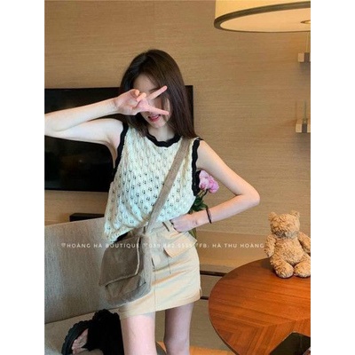 Áo Montoghi Đan Thỏ Sát Nách - Viền Bèo Sóng Xinh Xắn