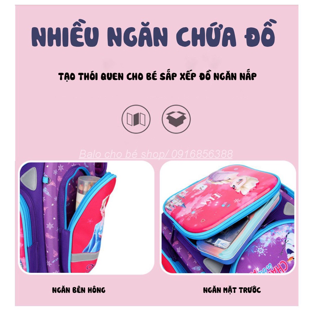 Balo chống gù mẫu cao cấp cho bé trai và bé gái tiểu học, Ba lô cho bé nam nữ cấp 1, cặp sách đi học siêu nhân công chúa