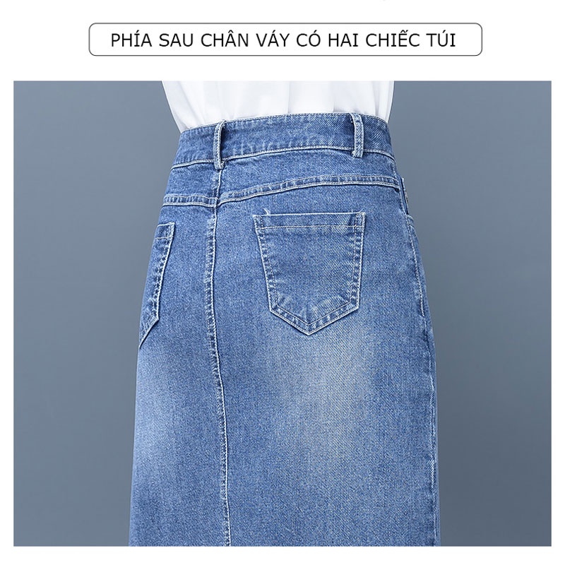 Chân Váy Bò Dáng Dài Hot Trend - Chân Váy Jeans Xẻ Tà Dáng Dài 2022 Mã VJ2211
