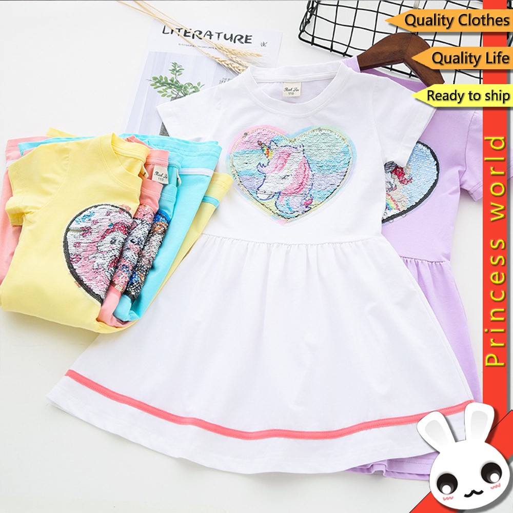Đầm ngắn tay đính kim sa thay đổi màu xinh xắn dành cho bé gái