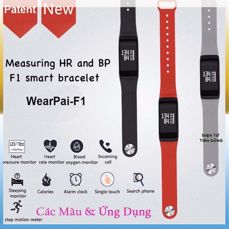 Vòng đeo tay thông mình F1 chống nước theo dõi sức khỏe hỗ trợ các chức năng thể thao, màn hình cảm ứng có màu