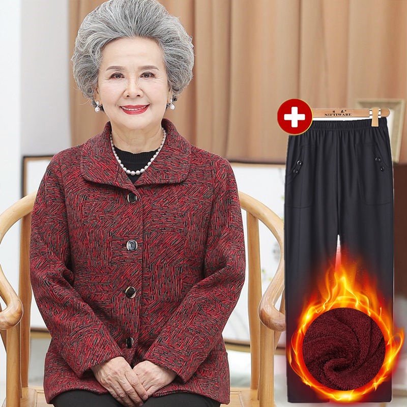⊙☋Bà mặc áo khoác xuân thu 60-70 tuổi 80 mẹ trung niên và phụ nữ lớn mùa đông cho già quần người