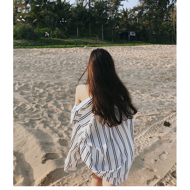 AMOI Áo Hai Dây Dáng Rộng Họa Tiết Kẻ Sọc Thời Trang 2022 Trẻ Trung Cho Nữ