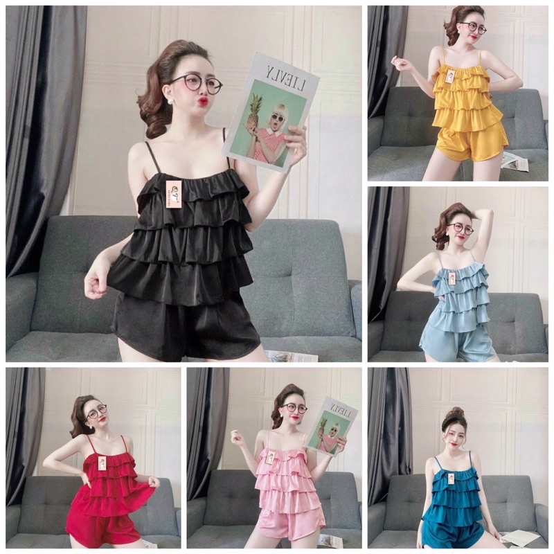 Đồ mặc ở nhà- lụa satin -2 dây tầng.