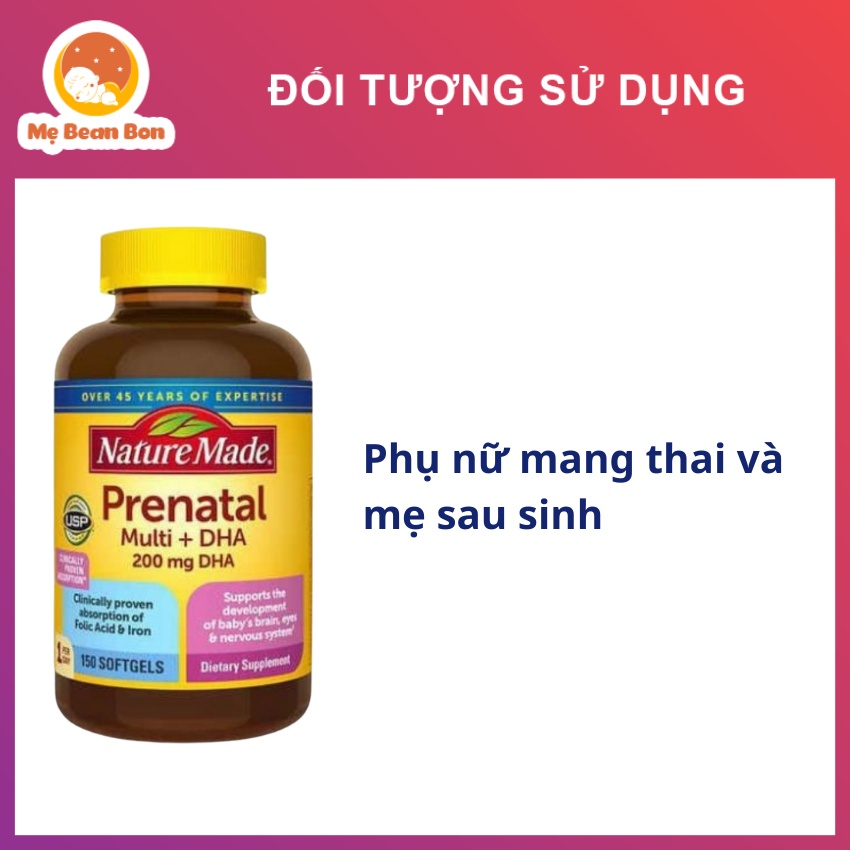 vitamin tổng hợp cho bà bầu Nature Made Prenatal Multi - DHA 200mg 150 viên của Mỹ Cho Bà Bầu trước và sau sinh