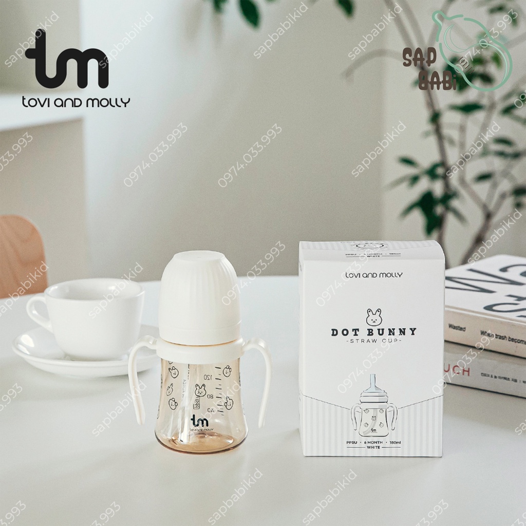 Bình sữa ống hút Tovi and Molly, Bình Thỏ ống hút 180ml/280ml Hàn Quốc - Chính hãng