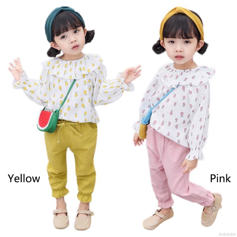 Set áo hoa dài tay kèm quần dài thời trang xuân thu cho bé gái 1-5 tuổi