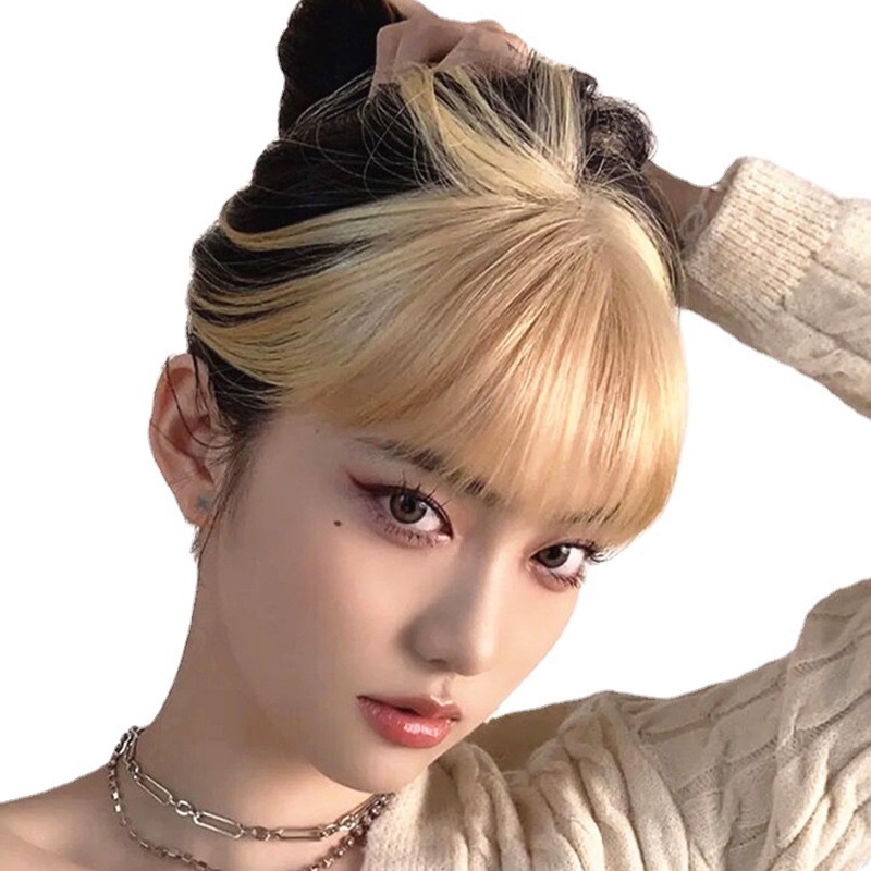 Tóc mái bằng giả nhuộm tông vàng thời trang