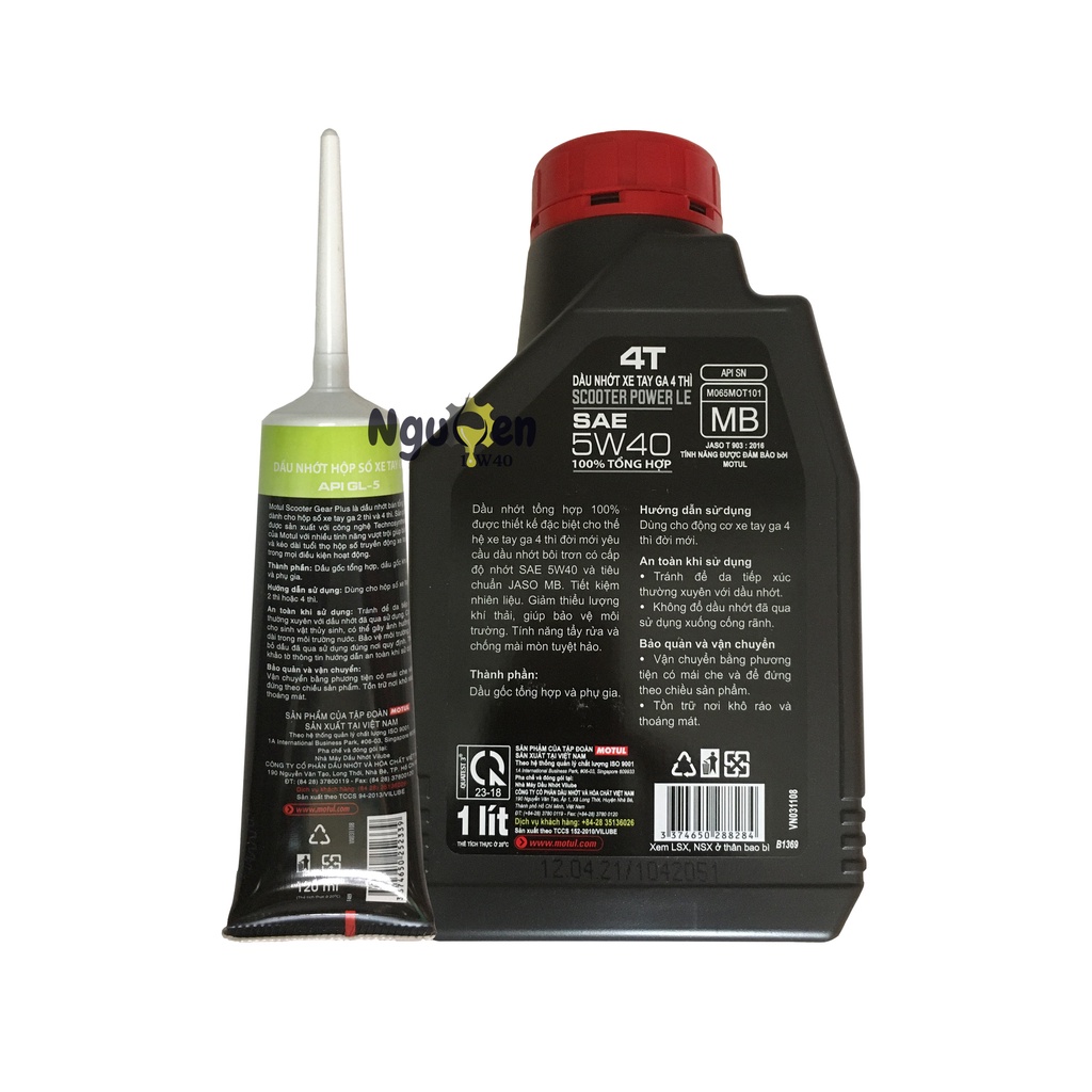 Combo nhớt Motul Power LE 5w40 và nhớt hộp số cho xe tay ga