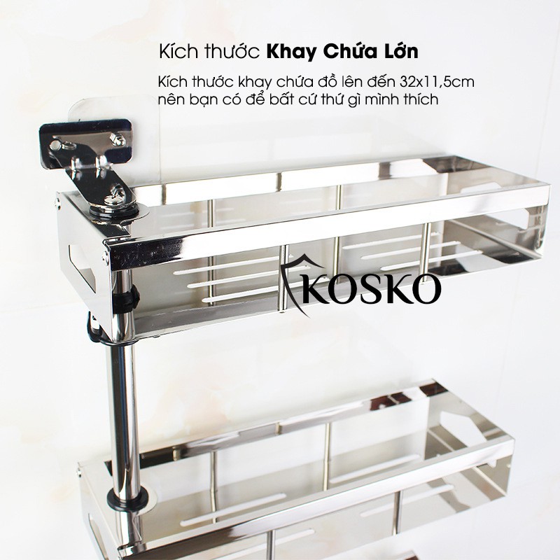 Kệ gia vị 2 tầng và 3 tầng inox Kosko đa năng gắn tường xoay 360 độ, bảo hành 12 tháng