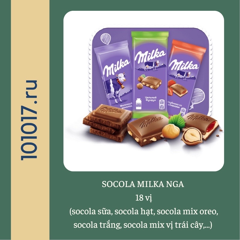 Milka Nga 18 vị siêu ngon (socola sữa, socola hạt, socola oreo,…)