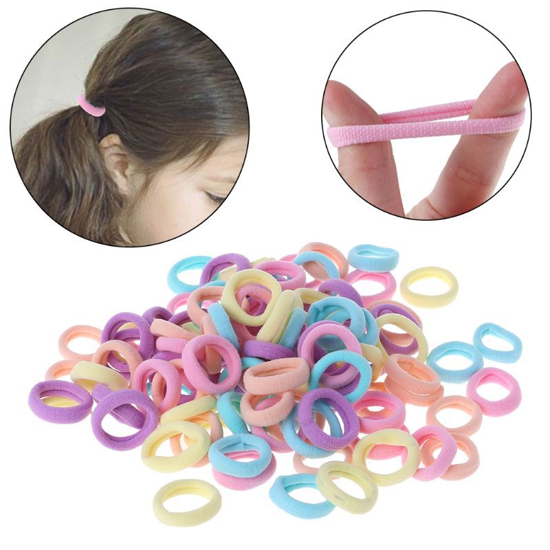 Set 100 dây nylon mềm buộc tóc đuôi ngựa màu sắc kẹo ngọt xinh xắn cho bé gái