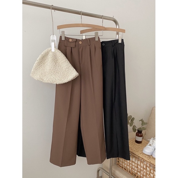 [Ảnh thật/Video]Quần ống rộng túi hộp dáng vừa hàng Quảng Châu Quần ống đứng vải mềm mướt